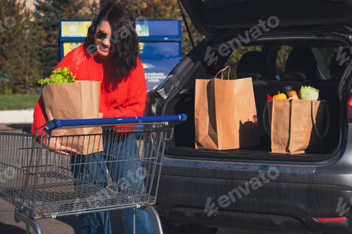 Preview: woman put packages in car trunk