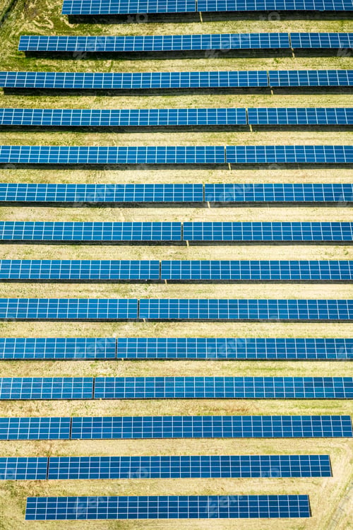 Preview: Aerial view of solar panels. Alternative energy in Europe.
