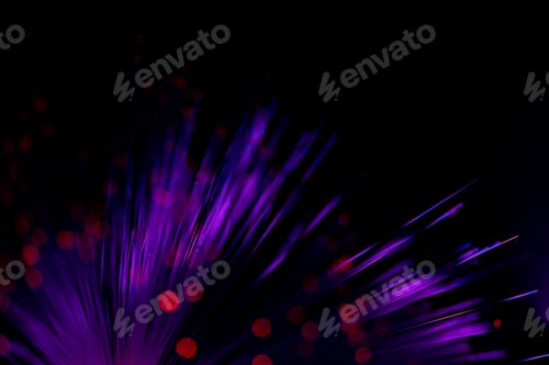 Preview: Fantastic backdrop of illuminated neon fiber optic lines and glowing red bokeh on black.