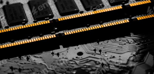Preview: Macro Close up of computer RAM chip and motherboard