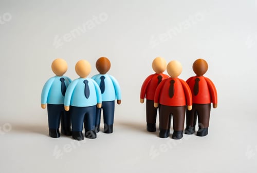 Preview: Two competing business groups. Business competitors. Concept of rivalry, corporate competition