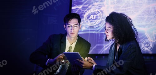 Preview: Ai using. Business team using technology artificial intelligence or Ai assistant.