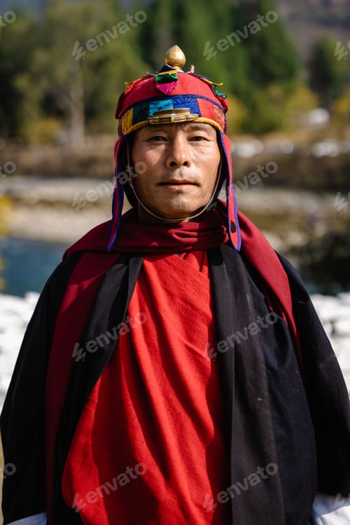 Preview: Bhutanese man at Tshechu festival in Punakha