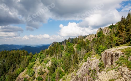 Preview: Mountain range of Rhodope Mountains covered with vegetation against the backdrop of valley