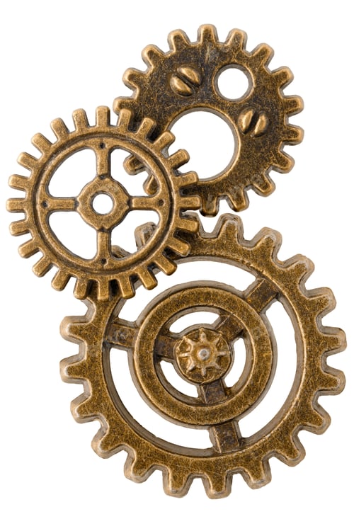 Preview: Group of aged bronze cogwheels