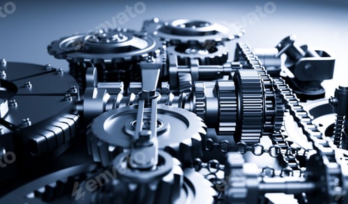 Preview: Gears and cogs mechanism. Industrial machine, engine
