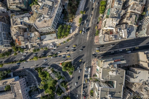 Preview: Aerial view of a cityscape with busy streets in Athens, Greece