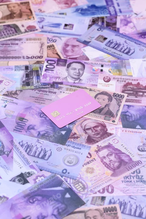 Preview: Money background, currency exchange, paper banknotes from different countries. Money cash currency