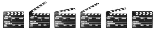 Preview: Set of clapper boards on white background, banner design. Cinema production