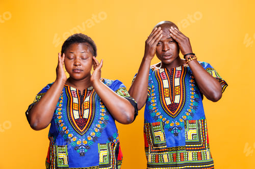 Preview: Couple suffering from migraine portrait