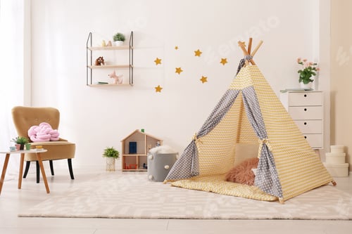 Preview: Cozy kids room interior with play tent and toys