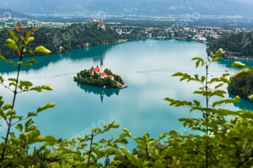Preview: Lake Bled in Slovenia with famous Island with church