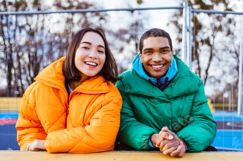 Preview: Multiracial young couple of lovers dating outdoors in winter
