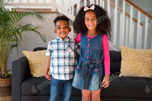 Preview: Happy african american sibling standing and looking at camera