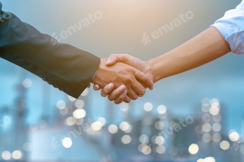 Vista previa: Close-up of two business partners standing and shaking hands they greeting each other during