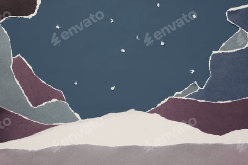 Preview: Layers of colored paper with torn edges. Night landscape. Abstract background in cold colors.