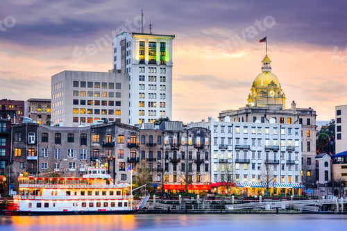 Preview: Savannah, Georgia, Usa Downtown Skyline.