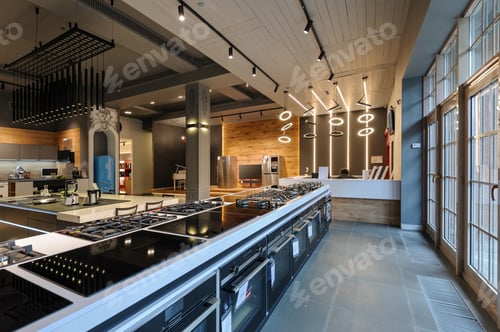 Preview: Brand new gas stoves in apliance store showroom