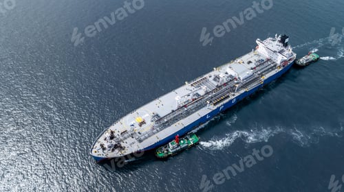 Preview: Aerial view LPG gas tanker ship on deep blue sea, Global business freight shipping import