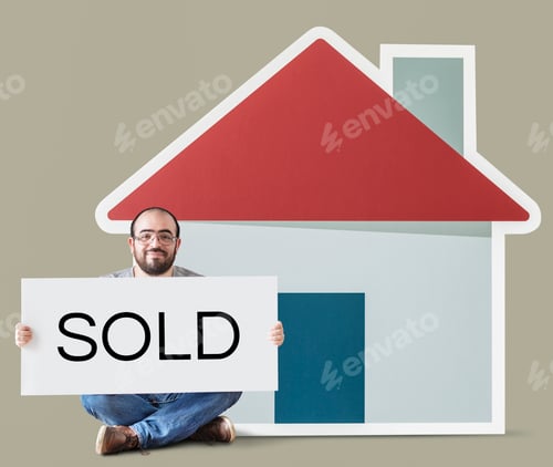 Preview: Man holding poster with house mockup