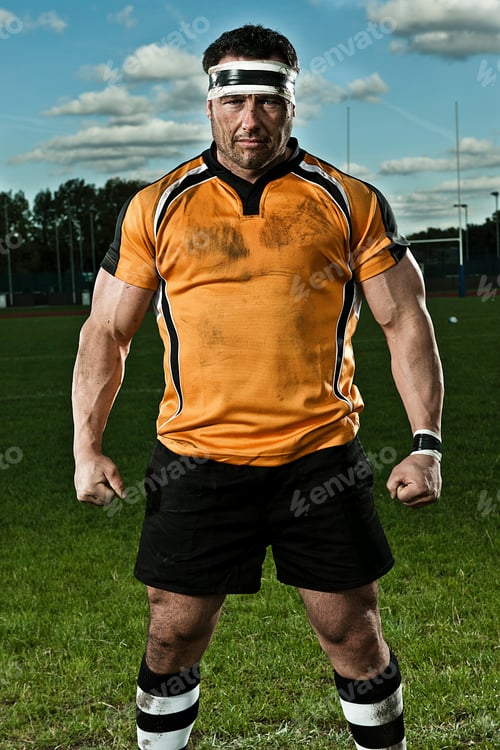 Preview: Rugby player posing confidently on the field