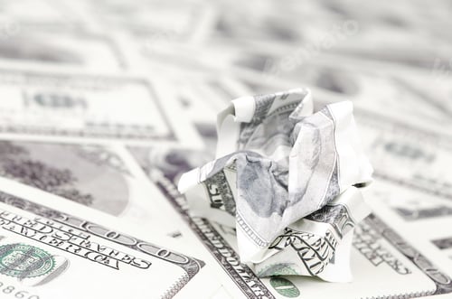 Preview: Crumpled dollar bill of the United States lies on the set of smooth money bills