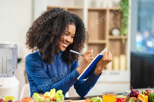 Preview: Lifestyle woman enjoys healthy fruit breakfast after yoga training.