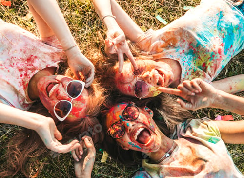 Preview: Portrait of three young beautiful women posing outdoors