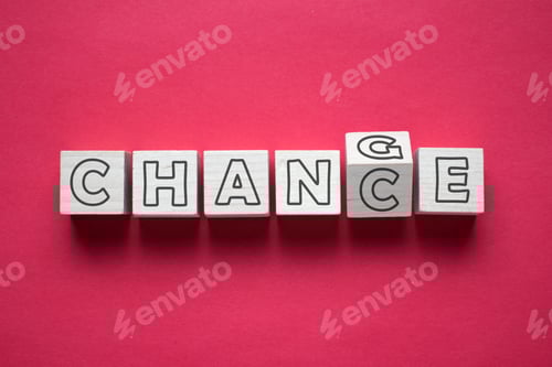 Preview: Wooden cube with word change to chance