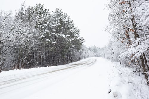 Preview: beautiful snow landscape: car road through the forest