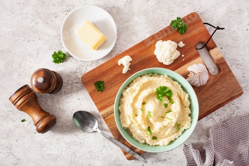 Preview: mashed cauliflower with butter. ketogenic paleo diet side dish
