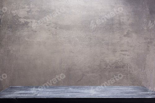 Preview: wooden shelf at cocncrete wall background
