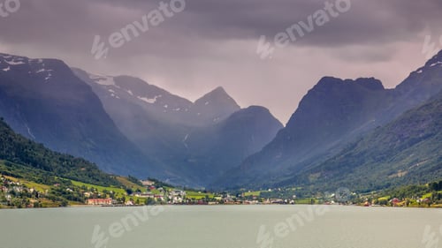 Preview: View of Olden village in Briksdalsbreen Glacial valley