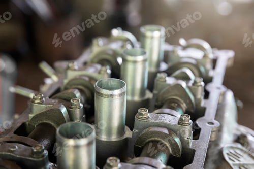 Preview: Car engine parts in the car repair garage.