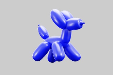 Visualização: Cachorro de balão azul.