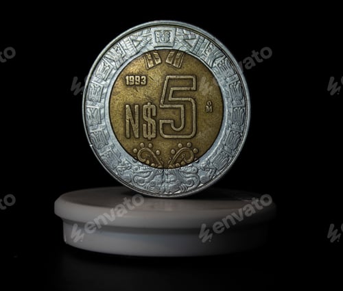 Preview: Mexican peso coin on a black background