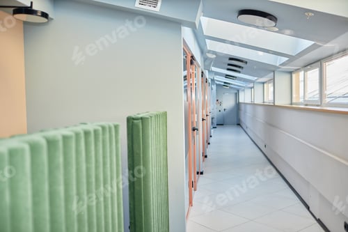 Preview: Corridor with Skylight Windows and Individual Rooms in Office Center