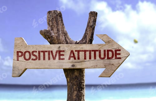 Preview: Positive Attitude Wooden Sign With A Beach On Background