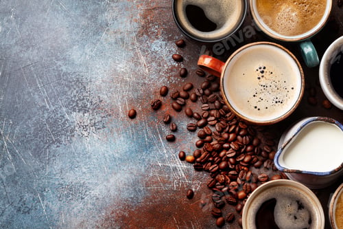 Preview: Many cups of coffee on stone table