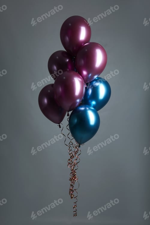 Preview: Bunch of color balloons on grey background