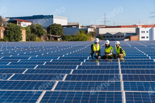 Preview: Team of engineers working on solar panel installation
