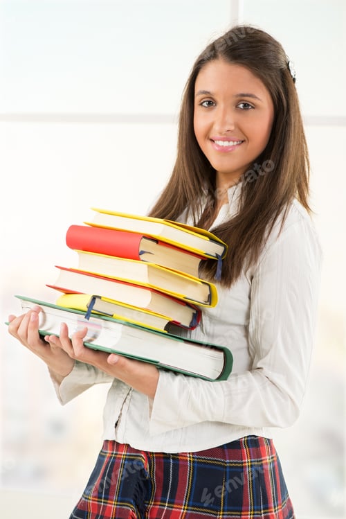 Preview: Happy Female student with books