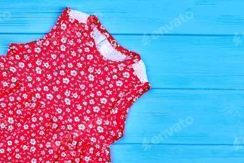 Preview: Summer Dress with Floral Print on Blue Surface