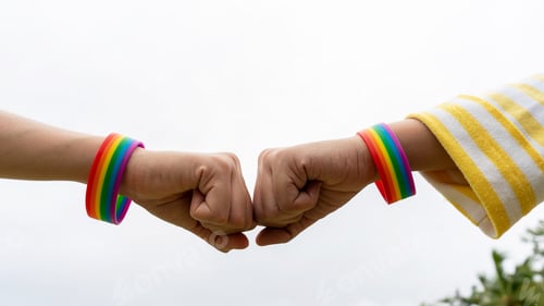 Preview: Lesbian gay woman trust hand symbol of love outdoors. LGBT Coupple trust hand make love outdoors