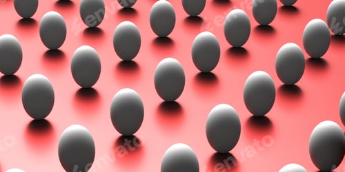 Preview: Easter eggs in distance on red background. 3d illustration