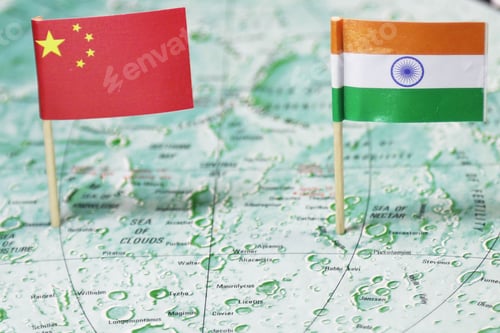Preview: China and India flags in conflict over the moon