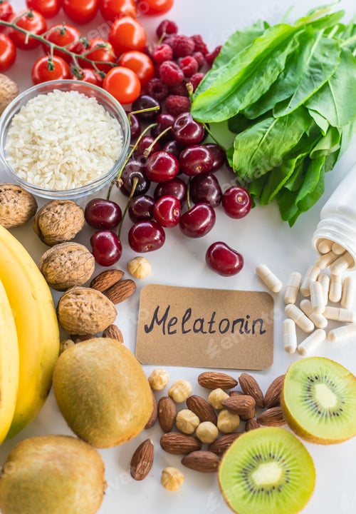 Preview: Foods containing melatonin on a beautiful background. Selective focus.