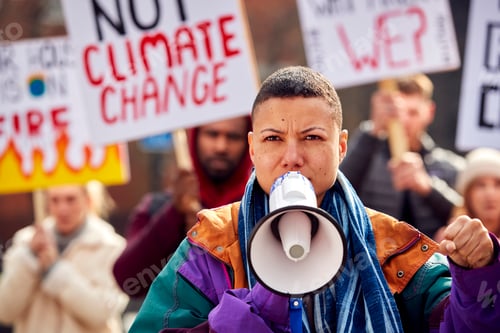 Preview: Group Of Protestors With Placards On Demonstration March Against Climate Chane