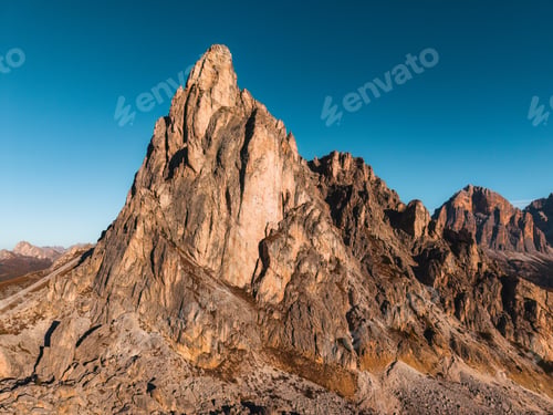 Preview: Dramatic limestone mountain peak of Ra Gusela in alpine landscape at Dolomites
