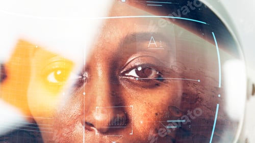 Preview: Female astronaut with glass helmet